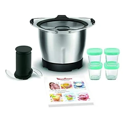 Imagen de Moulinex XF387E10 Accesorios Cuisine Companion, bol para bebés de 1,4 L capacidad, 4 tarros adaptados almacenaje, compatible con la gama Companion incluye libro recetas