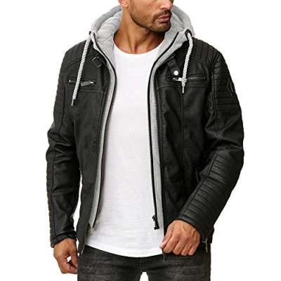 Imagen de Redbridge Chaqueta de imitación cuero para hombre con capucha Negro Gris 3XL