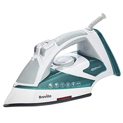 Imagen de Breville POWERSTEAM Plancha de vapor, 2600 W, placa cerámica, golpe vapor 220 g, chorro vertical 50 g/min, apagado automático, blanco/turquesa