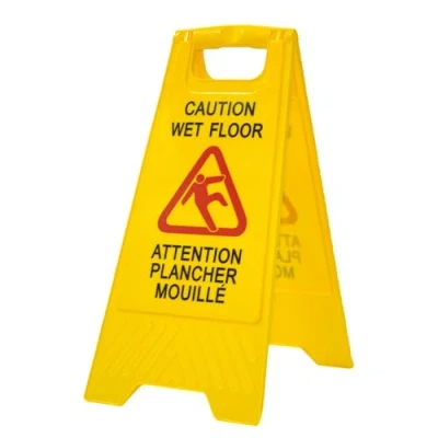 Imagen de PAMEX Señal de Suelo Mojado. Cartel Plegable Señalización Advertencia Mojado Color Amarillo. Superficie Resbaladiza. En Inglés y Francés