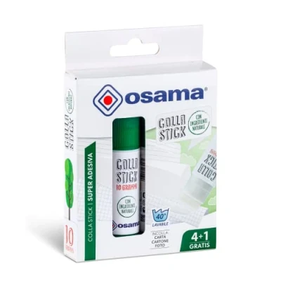 Imagen de Osama Pegamento Barra Extra Fuerte, 4 Piezas + 1 Gratis, 10 gr Set Ideal para Material Escolar y Papeleria Oficina Deslizante sobre Papel, Resistente Apto Niños con Ingredientes Naturales