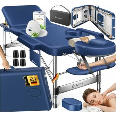 Imagen de KESSER® Camilla de Masaje Móvil Plegable y Ajustable en Altura Cama 3 Zonas Estética Amplia Terapia Aluminio + 10x Reposacabezas
