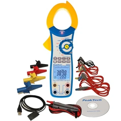 Imagen de PeakTech 1660 pinza amperimétrica con USB, 1000 A CA, 9999 cuentas, multímetro digital, para kW, kWh, kVA, TUV/GS, voltímetro sin contacto, probador de continuidad