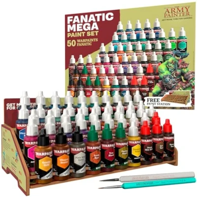 Imagen de The Army Painter, Warpaints Fanatic Mega Set Combo, 50 x 18 ml Pinturas Acrilicas, incl. 3 metálicos, efectos, 4 lavados y 2 pinceles Pintura Miniatura para D&amp;D miniatures &amp; Warhammer Figuras
