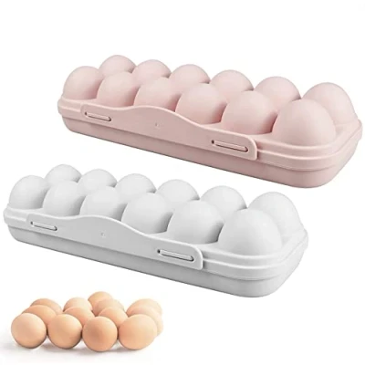 Imagen de 2 Piezas Huevera para la Nevera de Plástico 12 Huevos,Caja Envase Huevos con Topa Apilable,Soporte Frigorífico,Contenedor Almacenamiento Refrigerador