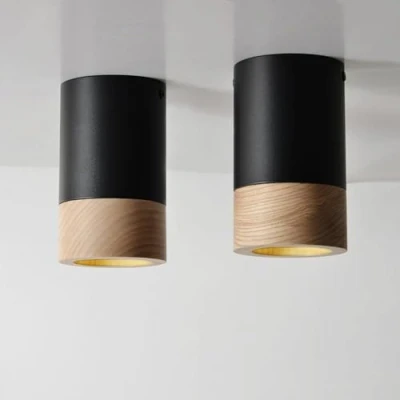 Imagen de ouglres Lampara Techo Focos 2pcs,Lámpara De Industrial Negro,Focos Interior Metal y Madera,Retro Gu10 Lamparas Dormitorio Diseño Para Sala Estar Pasillo Cocina