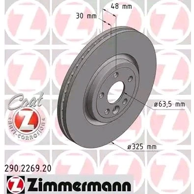 Imagen de ZIMMERMANN COAT Z 290.2269.20 Disco de freno 325 30 6/5 5 108 ventilación interna revestido altamente carbonizado JAGUAR: