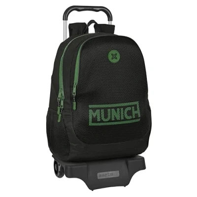 Imagen de Safta MUNICH CAVIAR Mochila Escolar con Carro, Ideal para Niños de Diferentes Edades, Cómoda y Versátil, Calidad Resistencia, 33x15x43 cm, Color Negro