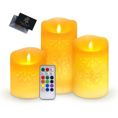 Imagen de UCAMP 3 Velas Led,Velas Led Efecto Llama,Pack de Electricas Cera Reales,Velas Eléctricas Y Real con Control Remoto,Velas Batería para Decoración, Bodas, Navidad