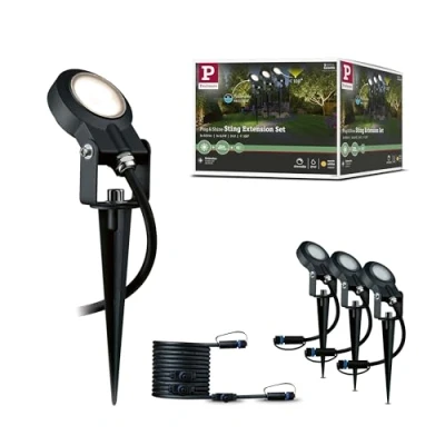 Imagen de Paulmann 93689 luminaria exterior Plug &amp; Shine LED Sting incl. 3x6 W, regulable, estaca de jardín, antracita, aluminio, exteriores, 3000 K