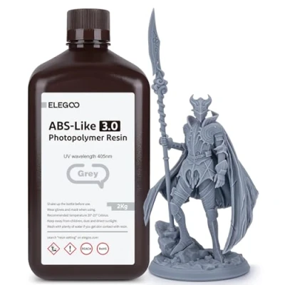 Imagen de ELEGOO Resina ABS Like 3.0 de 405 nm, Rápida UV LCD Alta Precisión, No Quebradiza, Tóxica para Impresora 3D LCD/DLP Fotopolímero 2000g Gris