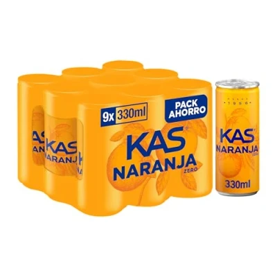 Imagen de Kas naranja Refresco con zumo de naranja, cero calorías, pack 9 latas 330 ml, 2.97 litros en total