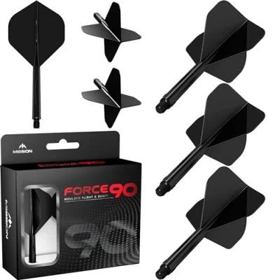 Imagen de Mission Darts Force 90 Sistema integrado de vuelo y eje dardos moldeado precisión, paquete 3 plumas tallos combinados profesionales altamente duraderos Estándar n.º 2