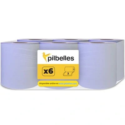 Imagen de PILBELLES Bobina Papel Secamanos Mecha Pasta Laminado Extra Suave Doble Capa 6 Rollos Color Azul
