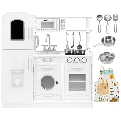 Imagen de Mamabrum Cocina Grande, Basado en Real para niños y niñas +3 4 5 6, Durable Seguro niños, El Juego Incluye macetas un Delantal, Blanco
