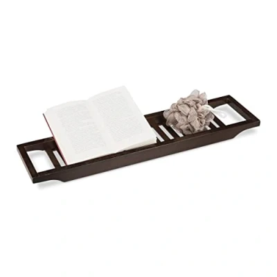 Imagen de Relaxdays Bandeja Bañera, Tabla de Baño, Soporte, Estante, Balda, Repisa, Relax, Bambú, 1 Ud, 4 x 65 15 cm, Marrón