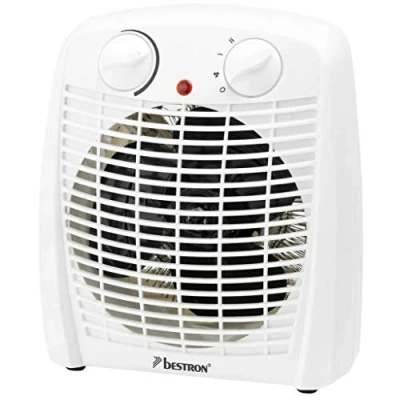 Imagen de Bestron Calefactor, Termoventilador con 2 niveles de potencia, incl. protección antivuelco y contra sobrecalentamiento, para habitaciones hasta 20 m², 2000 vatios, color: blanco