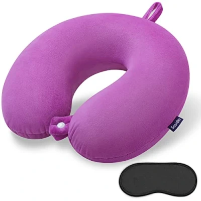 Imagen de Gosider almohada de viaje morada cómoda para el cuello en forma U espuma viscoelástica y la cabeza, portátil adecuada aviones, trenes, coches