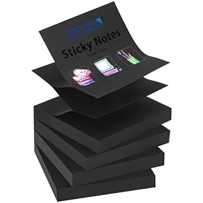 Imagen de ZCZN Pop up notas adhesivas (76 x 76 mm, 4 blocs de autoadhesivas, 100 hojas), color negro