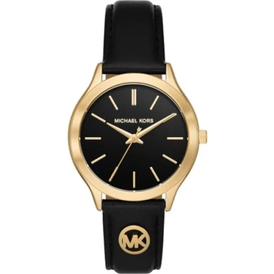 Imagen de Michael Kors Reloj Slim Runway para Mujer, 38 mm, Movimiento trifuncional de Cuarzo con Correa Piel, Negro