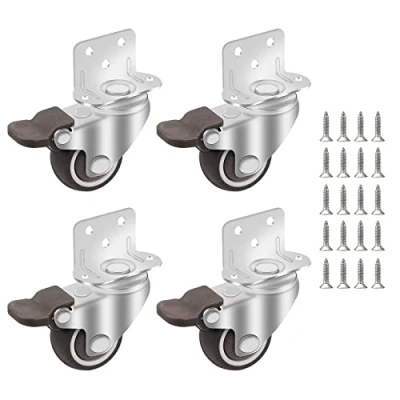 Imagen de DBREAKS ruedas para muebles 38 mm, 4 giratorias con freno, de goma 20 tornillos, placa montaje tipo L, transporte cunas y carros