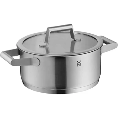 Imagen de WMF Comfort Line Cacerola pequeña (20 cm, tapa de cristal, 2,5 L, acero inoxidable Cromargan mate, apilable, sin revestimiento)