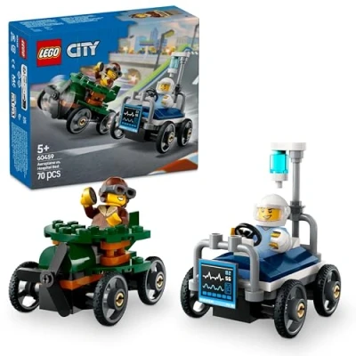 Imagen de LEGO City Pack de Coches Carreras: Avión vs. Cama Hospital Juguete, Autos Locos Carreras con 2 Minifiguras Piloto y Paciente, Regalo para Niños Niñas 5 Años o Más 60459