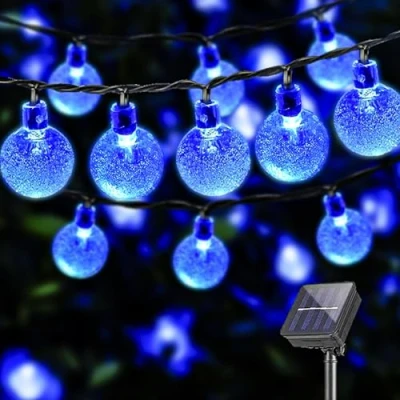 Imagen de LQWELL® Cadena De Luces Solares Para JardÍN, Solar Bolas Cristal, 40 Ledes, 10 M, IP44, 8 Modos, Exterior/Interior, Terraza (10M 40LED Azul)