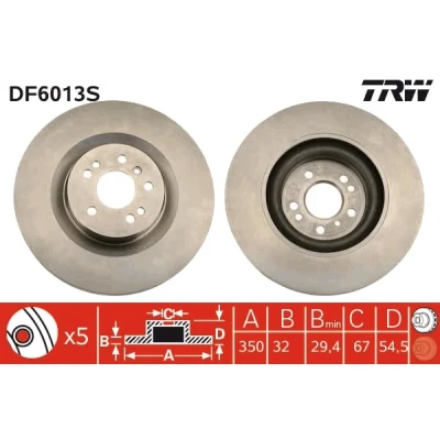 Imagen de TRW DF6013S Disco de freno 350 32 5 112 ventilado MERCEDES BENZ: Clase ML, R, GL