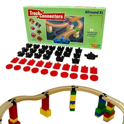 Imagen de TOY2 Allround Juego de 41 Conectores Pista Tren para Juguetes compatibles con Brio &amp; Duplo Kit 6 Diferentes riel Madera sostenible