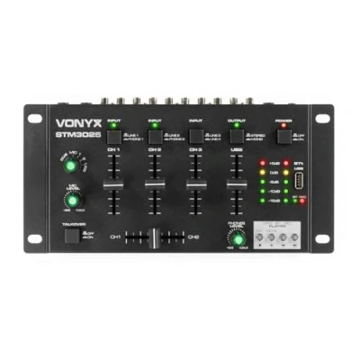 Imagen de Vonyx STM3025 Mezclador de 4 canales USB MP3, tecnología inalámbrica Bluetooth, entradas línea RCA, 2 phono micrófono 6,35 mm, salida auriculares y master RCA