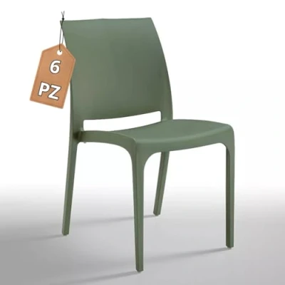 Imagen de Tomaino Silla de plástico cocina Juego 6 Sillas apilables con reposabrazos para exterior e interior jardín, salón, balcón o bar Verde