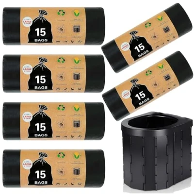 Imagen de POWZOO 90 Piezas Bolsas de Inodoro para Camping Negra,30L Basura,Bolsas Aseo,Camping Bolsas, Higiénicas,Bolsas Residuos,para Camping,Senderismo,Viajes,Cocina Casera.