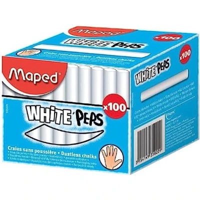 Imagen de Maped Tizas Blancas para Aceras 100 Pizarras Fabricadas con Carbonato de Calcio Fórmula Libre Polvo Mejor Visibilidad y Legibilidad