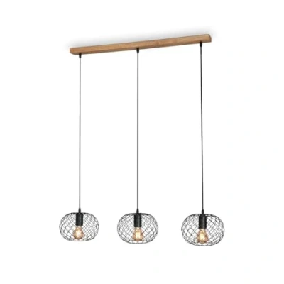 Imagen de Briloner Colgante Winki vintage, negro/madera, 3 luces