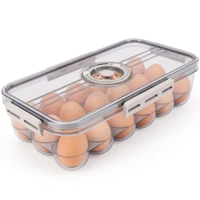 Imagen de Belle Vous Huevera Nevera con Temporizador para Frigorifico Plástico Libre de BPA 18 Huevos Contenedor Transparente y Apilable Día Mes