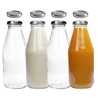 Imagen de mikken 4 botellas de cristal 500 ml con tapa plateada + tapas repuesto y etiquetas