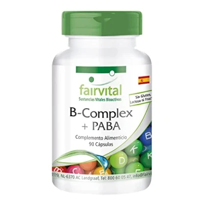 Imagen de Fairvital Vitamina B Complex 75 con PABA Complejo de + Colina, Inositol y (Ácido para aminobenzoico) VEGANO Dosis elevada 90 Cápsulas Calidad Alemana