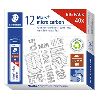 Imagen de STAEDTLER 255 05 HB Mars Micro Cables de recambio para portaminas HB, 0,5 mm (caja 12 tubos 40 minas)