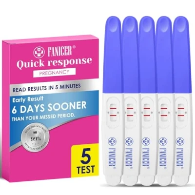 Imagen de 5 Piezas Test de Embarazo, Embarazo Precoz Resultado Rapido Predictor, Sensible, envueltos individualmente HCG Tiras Rápido precisión（Azul）