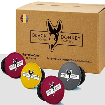 Imagen de Black Donkey Coffee Roasters 60 Cápsulas Compatibles con las máquinas Dolce Gusto*® (VARIEDAD de CAFE&#039;, Cápsulas, Porciónes, 3 Mezclas café)