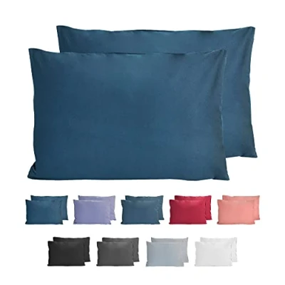 Imagen de Komfortec Juego de 2 Fundas Almohada 100% algodón, 40 x 60 cm, Punto Supersuave, Funda 150 g/m², Azul Marino Profundo