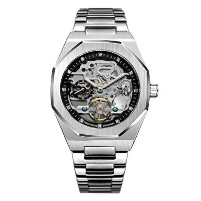 Imagen de BOLYTE Tourbillon Design Reloj de pulsera analógico automático acero inoxidable para hombre, Plata y negro.,