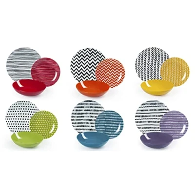 Imagen de Excelsa Vajilla Crazy Line de 18 piezas, en porcelana y cerámica, multicolor