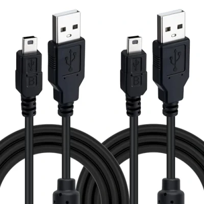 Imagen de Mcbazel 2pcs Cables Mini USB 3M,Cable de Conexión y Carga a para Dispositivos Puerto Mando PS3, Anillo Magnético Antinterferencias, Disco Duro Externo, Micrófono Negro