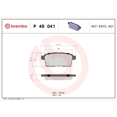 Imagen de BREMBO P 49 041 Juego de pastillas freno excl. contacto avisador desgaste sin accesorios MAZDA: CX 7