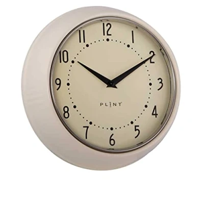 Imagen de PLINT Retro Wall Clock Silent Non Ticking Decorative Cream Color Clock, Style Decoration for Kitchen Living Room Home, Office, School, Easy to Read Large Numbers