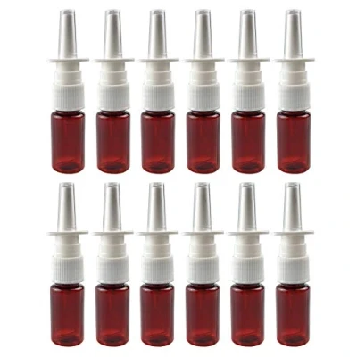 Imagen de 12 botellas de spray nasal plástico, color marrón, rellenables, pulverizadores niebla fina, atomizadores, cosméticos, maquillaje, perfumes, contenedor almacenamiento (10 ml)