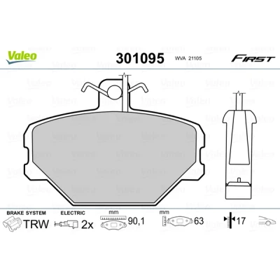 Imagen de VALEO 301095 Juego de pastillas freno FIRST Eje delantero con contacto avisador desgaste sin chapa antichirridos FIAT: Uno Hatchback