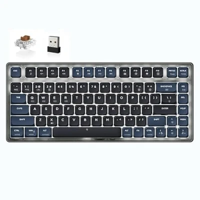 Imagen de ATTACK SHARK AK832 Teclado Mecánico, 75% Ultra Thin TKL Inalámbrico para Juegos Gasket Low Profile Keyboard, BT5.2/2.4G/Wired, 20 Backlit, Cable USB C en Espiral Mac/Win Brown Switch